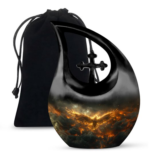 JAGSHASHI Phoenix Storm Rising Adult Female Urn - Cremation Urn For Adults - Cremation Urns For Adults Humans - Cremation Urns For Human - 10 Inch With Velvet Bag - Unique Urns For Ashes