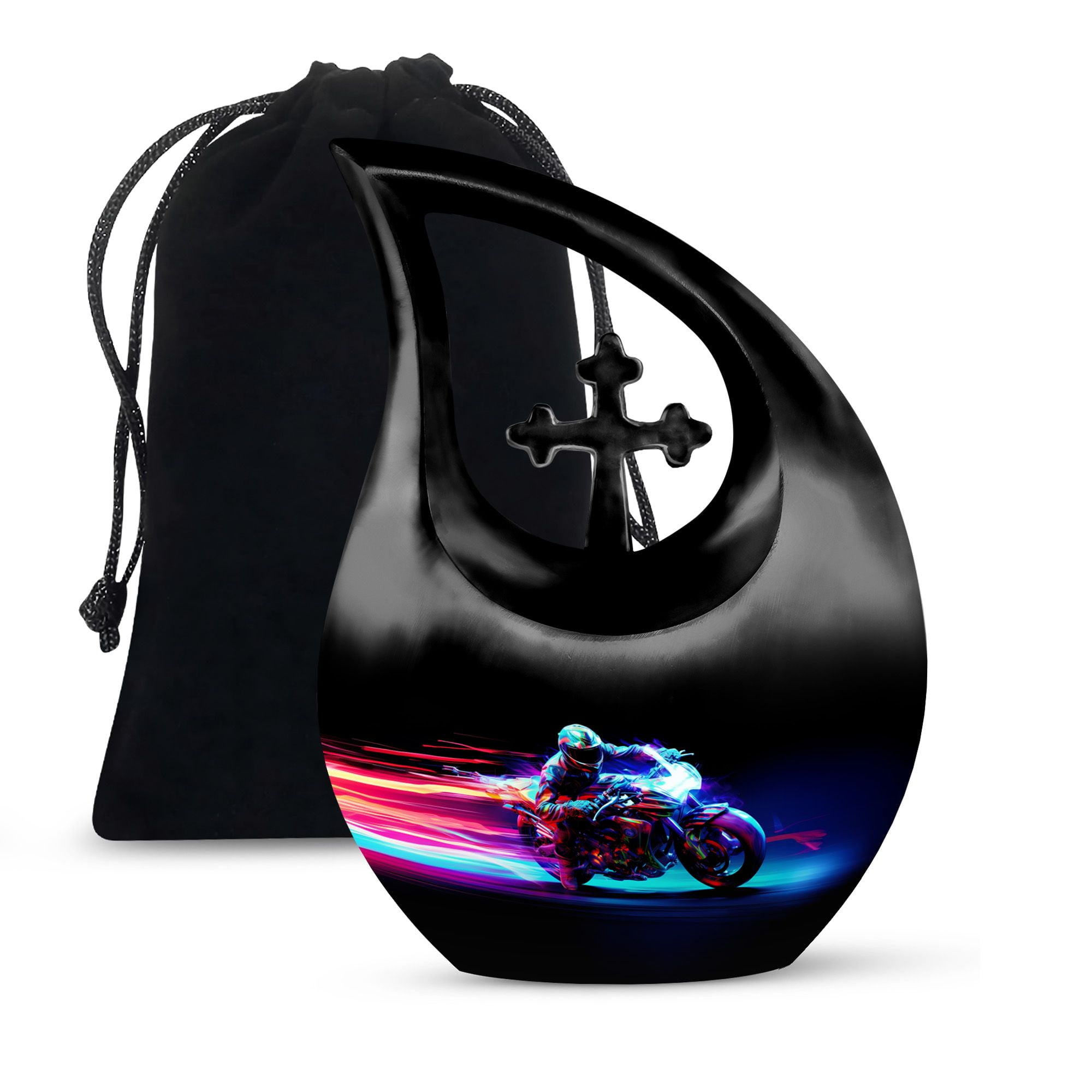 JAGSHASHI Racing Flame Motorbike Cremation Urn Adult Large - Urns For Adults Men - Adult Male Urn - Cremation Urns Adult Human - 10 Inch With Velvet Bag - Cremation Urns For Ashes For Women