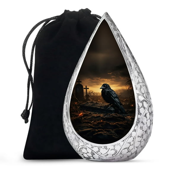 JAGSHASHI The Raven Watch Over Forgotten Realms - Large Urn For Ashes - Cremation Urn - Funeral Urns - Human Remains Urn - Memorial Ashes - Metal Urn - 10 Inch - Large