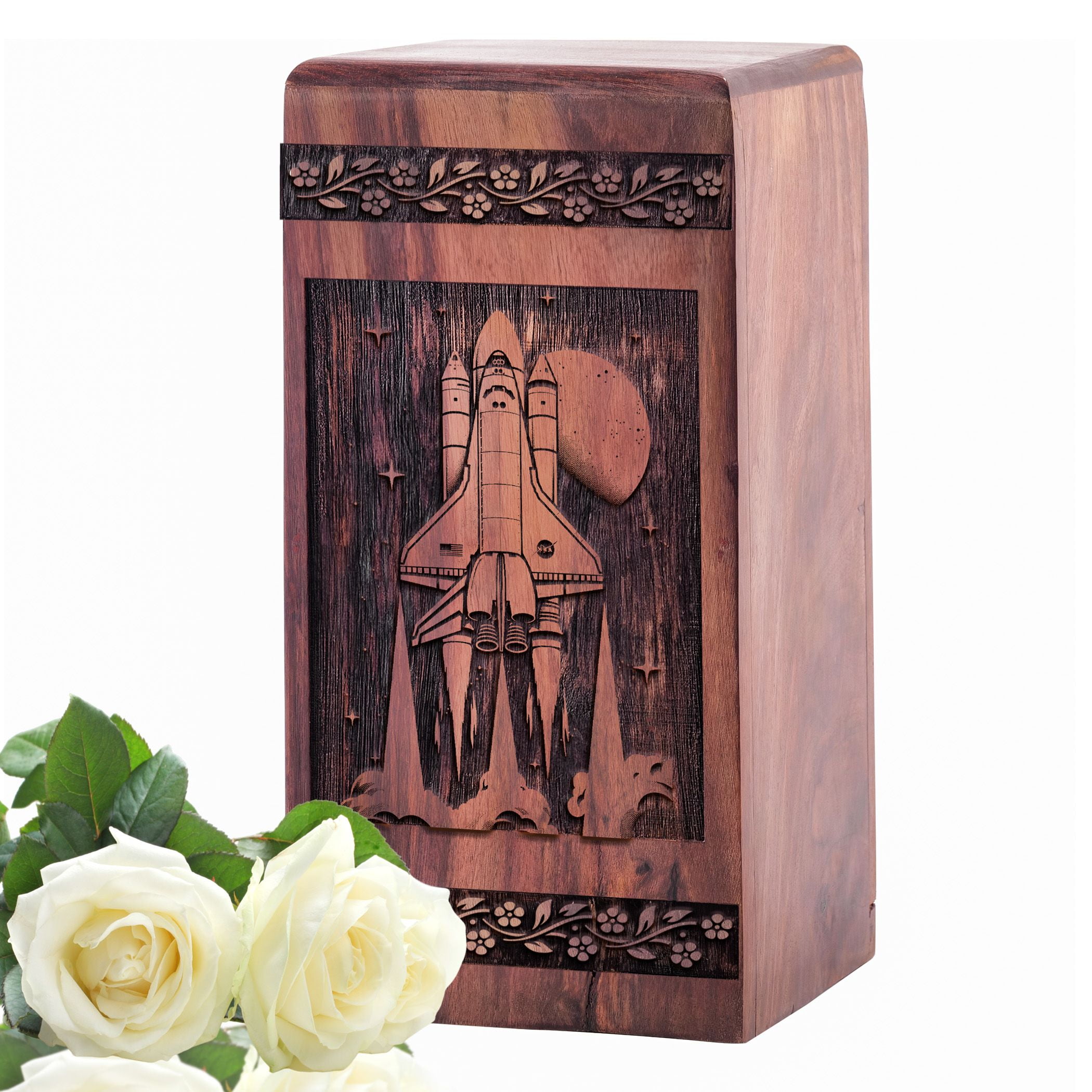 JAGSHASHI Rocket Wooden Cremation Urn For Ashes For Women Large