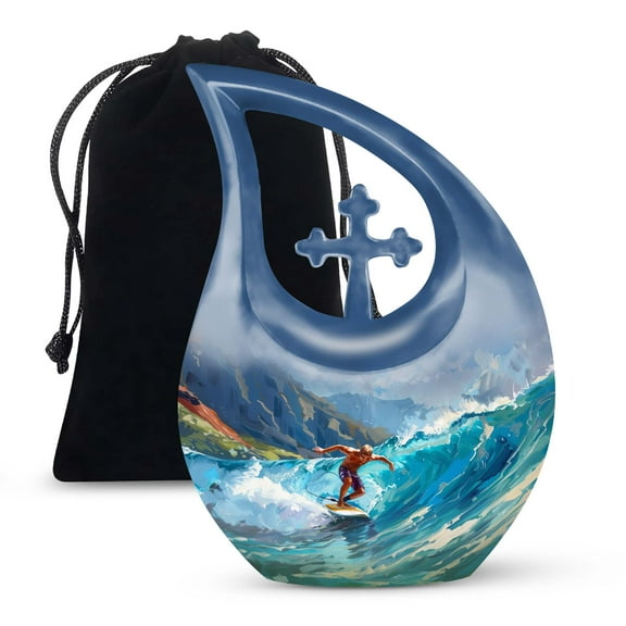 JAGSHASHI Surfing The Mountamirror Burial Urn Men - Urn Human Ash Adult Male - Urn For Men - Cremation Urns Adult Males - 10 Inch With Velvet Bag - Urns For Human Ashes Adult Male Burial