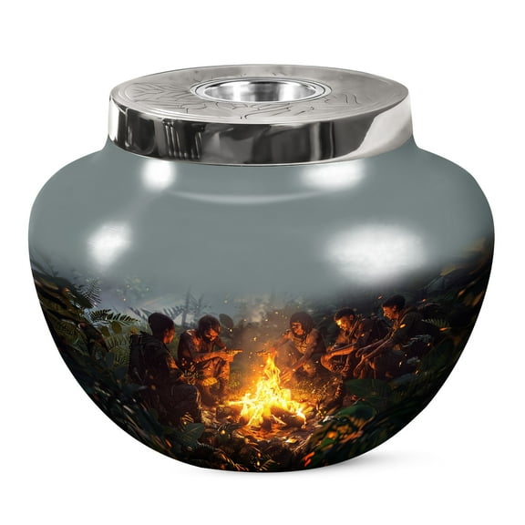 JAGSHASHI Survivors Campfire In The Jungle Large Burial Urn - Decorative Adult Urns - Classic Urns - Ash Urn For Human Ashes - Unique Urns For Human Ashes - Cremation Urns - 7 Inch