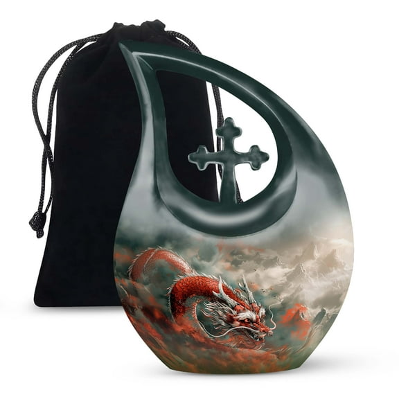 JAGSHASHI The Vermilion Dragon Realm Urn Large - Urn For Ashes Adult Male - Urns Ashes Adult Male - Urn Ashes For Women - 10 Inch With Velvet Bag - Funeral Urns For Adult Ashes Men