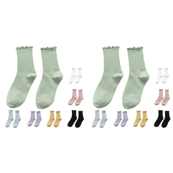 JAHH 14 Pairs Sock Women's Ruffle Frilly Socks Thin Cotton Knit Crew Teen Girls Cute Cotton Crew Knitting Cotton Frilly Knit Sock