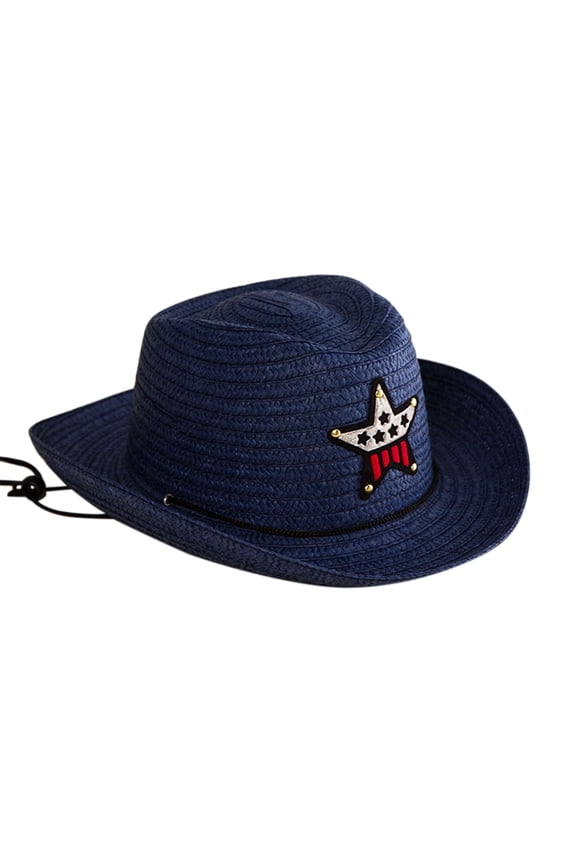 2024 New Childs Top Hat Summer Sun Straw 6 Colours Beach Girls Boys Kids Child Western Cowboy Hats for Fashion Casual Outdoor Sports Caps (A,Navy)