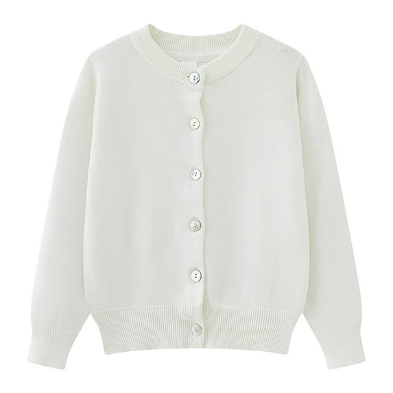 JAHH 2025 New Clothes Girls Autumn Winter Solid Color Button Knitted Cardigan Jacket for Fashion Casual Breathable Clothing (5-6 Years,White)