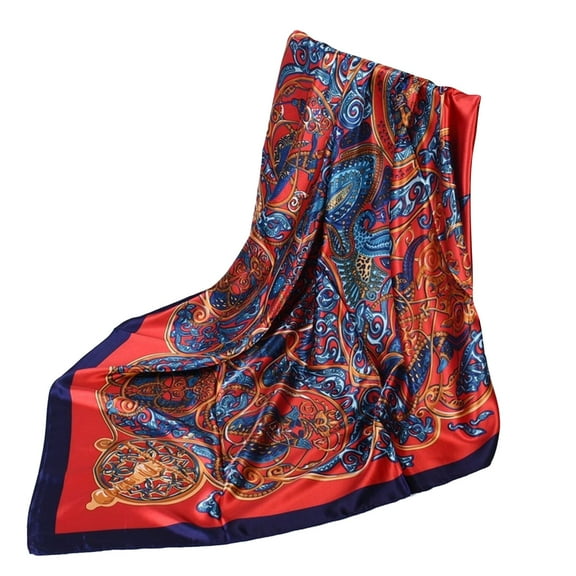 JAHH 35.4inch x 35.4inch Large Square Hair Scarf for Women Silk Like Curly Headband Scarves Silk Feeling Bandana Boho Printed Square Scarf Bandanas