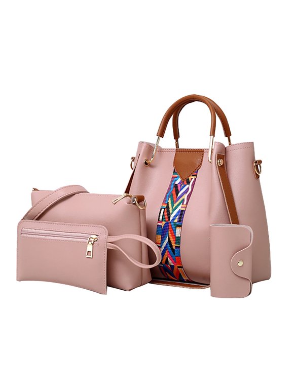 4Pcs School Starts Season Women Printing Retro Solid Color Pattern Women's Fashion Handbags Tote Bags Shoulder Bag Top Handle Satchel Purse Set