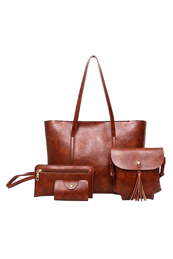 4pcs Purse Set, Matching Leather Shoulder Bag + Wallet + Cosmetic Case + Card Holder, Work-to-Weekend Combo for Women’s Organization