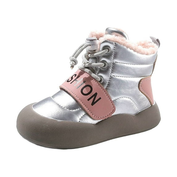 JAHH Autumn and Winter Children's Plush Cotton Shoes for Children To Keep Warm and Comfortable with Heels Winter Outdoor Waterproof Slip On Walking Ankle Booties(4-4.5 Years,Red)