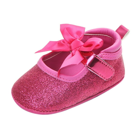 JAHH Baby Spring Summer and Autumn Shiny Shoes Bow Baby Shoes Soft Bottom Non Slip Single Shoes for Toddler/Little Kid/Big Kid(6-12 Months,Hot Pink)