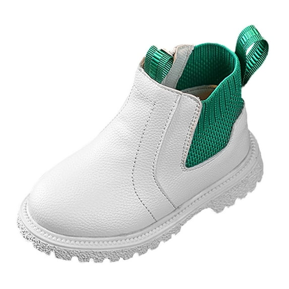 JAHH Boots for Baby Boy Girls Boys Children Ankle Boots Kids Low Heel Booties Fashion Side Zipper Short Flat Fall Booties Leather Comfort Shoes(4-4.5 Years,White)