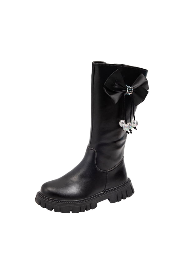 Boots for Kids Children Shoes Long Boots High Boots Autumn and Winter New Girl Soft Bottom Leather Boots Fashion Winter Riding Boots(8-9 Years,Black)