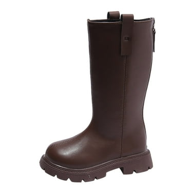 JAHH Boys Boots Fashion Winter Children Boots Boy and Girls Knee High Boots with Thick Soles Warm Non Slip Solid Color Back Zipper Simple Style(9-9.5 Years,Brown)