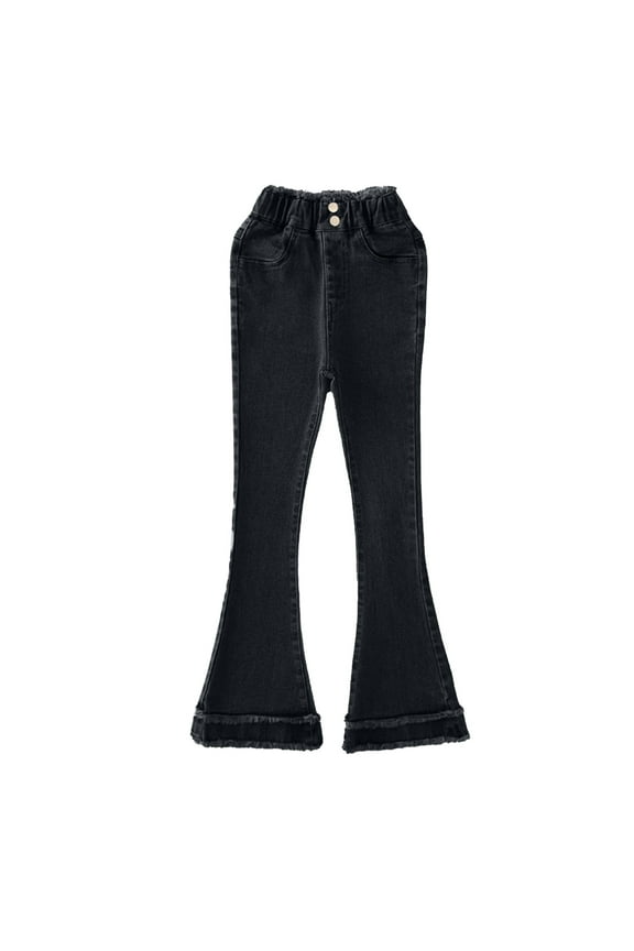 Boys Clothes Casual Breathable Girl High Elastic Waist Flare Leg Pants Long Bell Bottom Jeans Trousers Kids Casual Athletic Solid Pocket Pull On Pants(9-10 Years,Black)