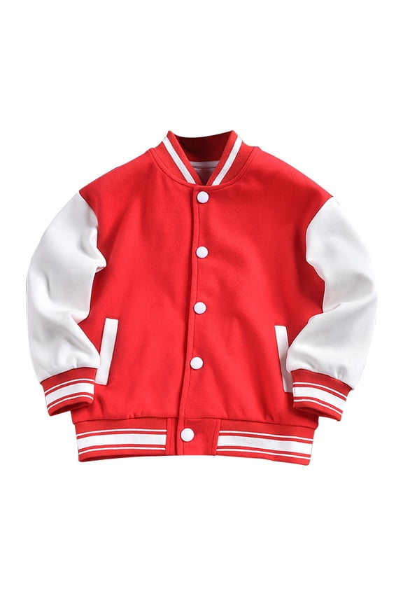 Boys and Girls Spring and Fall Fashionable Baseball Jacket Spring Boys Girls Varsity Baseball Jacket Zip Up Bomber Jacket Thin(18-24 Months,Red)