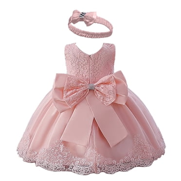 SYNPOS 0-24Months Todder Girls Princess Dress Ruffle Lace Backless With Headwear, Bowknot Flower Dresses Pageant Party Wedding
