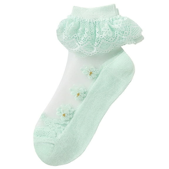JAHH Children's Fashion Soft Comfort Socks Girls' Summer Autumn Thin Lace Floral Print Short Sock Mesh Breathable Lace Socks with Princess Shoes for Cute Cartoon