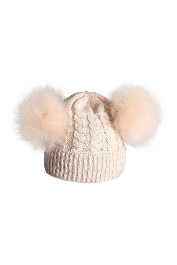 Children's Travel Caps Baby Knitting Wool Hemming Hat Keep Warm Winter Hiarball Ball for Fashion Casual Adjustable Washed Four Seasons Cap(One Size,Beige)