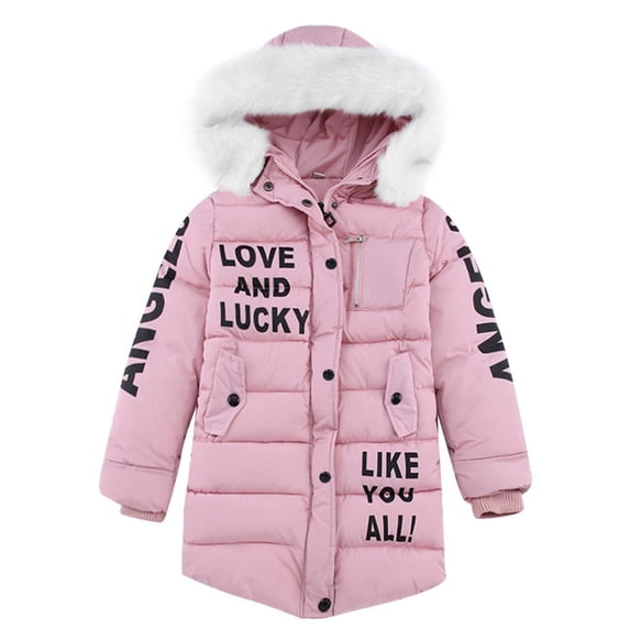 JAHH Clearance Childrens Jackets Kids Girls Winter Warm Hooded Cotton-padded Jacket Outwear for Classic Fashion Breathable Clothes (11-12 Years,Pink)