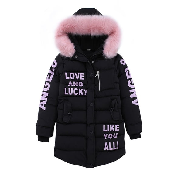 JAHH Clearance Childrens Jackets Kids Girls Winter Warm Hooded Cotton-padded Jacket Outwear for Classic Fashion Breathable Clothes (7-8 Years,Black)
