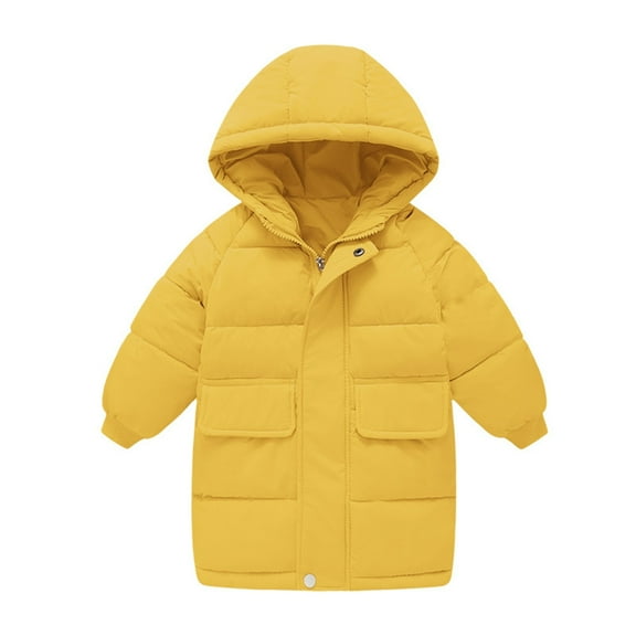 JAHH Clearance Girls Jacket Toddler Kids Little Winter Solid Coat Windproof Outerwear Mediun Length Warm Down Coat Cotton Hooded Wadding for Classic Fashion Breathable(8-9 Years,Yellow)