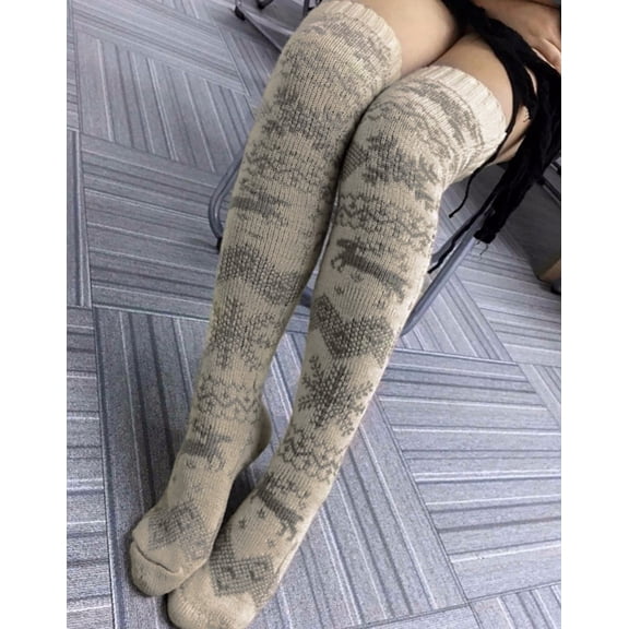 JAHH Clearance Holiday Socks For Women Christmas Thigh High Long Stockings Knit Over Knee Sock Xmas for Winter Warm Crew Socks(One Size,Gray)