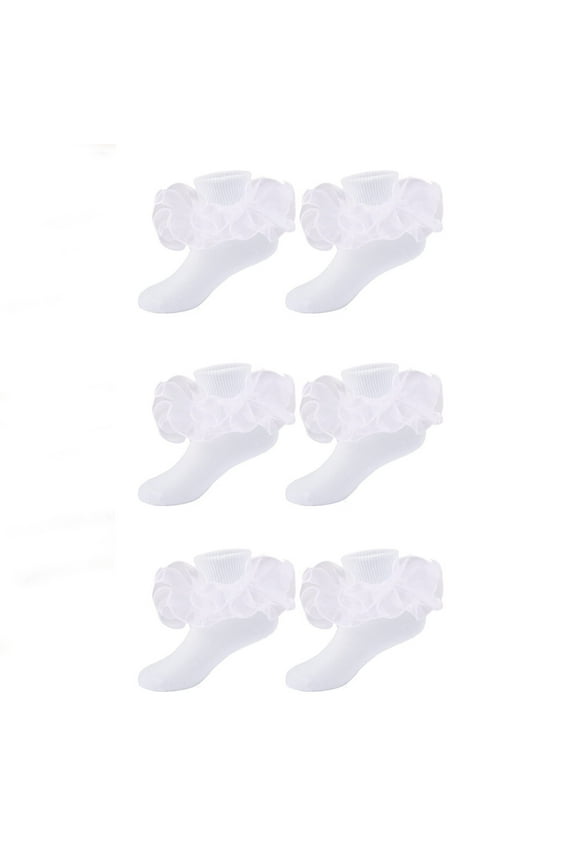 Compression Socks for Children 3 Pairs/Lot Baby Girls Lace Mesh Ankle Socks White Blue Ruffle Breathable Cotton Short Sock for Toddler Kids Girls(8-10 Years,White)