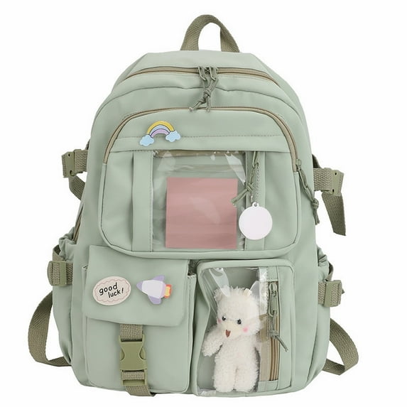 JAHH Cute Backpack with Cute Pin Accessories Plush Pendant Cute School Cute Aesthetic Solid Color Backpacks Schoolbag