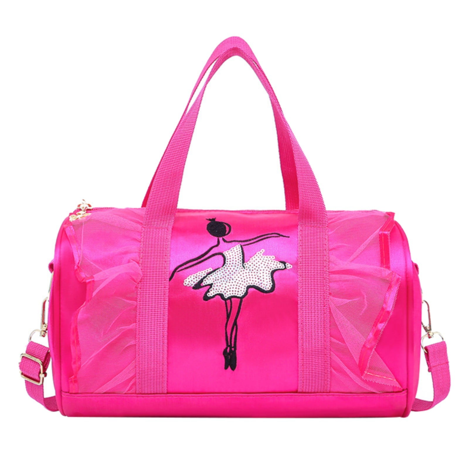 JAHH Cute Ballet Dance Bag Kids Tutu Dress Girls Dance Polyester Personalized Waterproof Gym Bags with Key Chain Cute Plush Hanging Pink ball