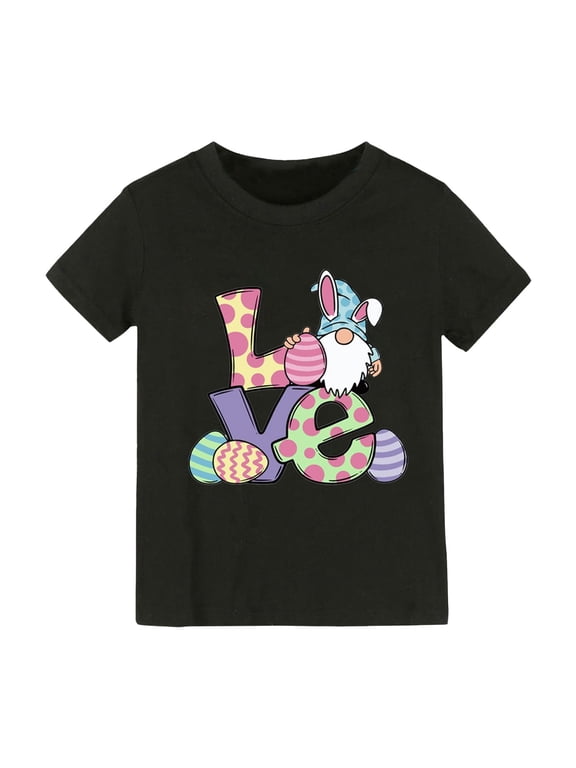 Easter Clothing Set Toddler Kids Baby Girl's Rabbit Tee Outfits Baby Short Sleeve Spring Summer Bunny Tshirt Easter Clothes Vest Shirt Top(2-4 Years,Black)