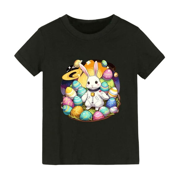 JAHH Easter Clothing Set Toddler Kids Baby Girl's Rabbit Tee Outfits Short Sleeve Spring Summer Baby Bunny Tshirt Easter Clothes Vest Shirt Top(6-8 Years,Black)