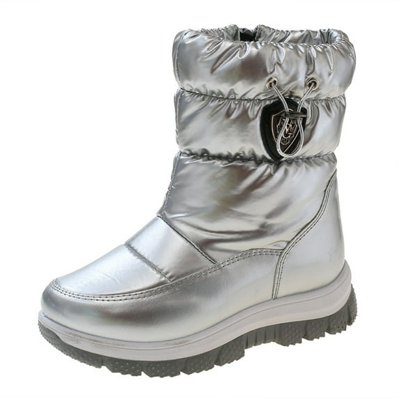 JAHH Fashion Big Kids Winter Water Proof Flat Keep Warm Snow Boots Comfortable Mid Boots Shoes Cozy Anti-Slip for Little/Big Kids(6-7 Years,Silver)
