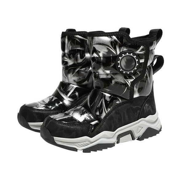 JAHH Fashion Big Kids Winter Water Proof Flat Keep Warm Snow Boots Comfortable Mid Boots Shoes Winter Shoes for Little/Big Kids(7-8 Years,Black)