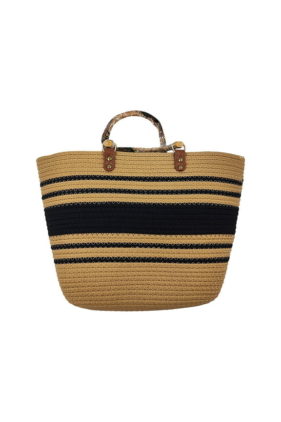 French Straw Tote Bag - Handwoven Beach Basket with Cotton Lining, Antique-Inspired Market Bag for Picnics & Farmers Market Shopping