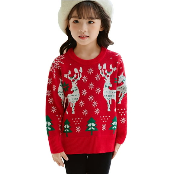 JAHH Girl Christmas Sweater Funny Santa Funny Xmas Holiday Party Knitted Pullover Sweater Kid Fall Warm Warm Fashion Prints (2-3 years,C-Red)