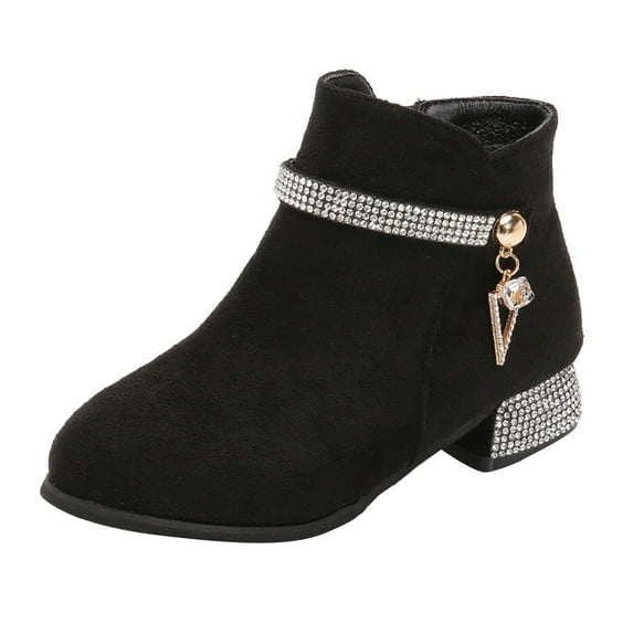 JAHH Girls Black Boots Girl Boys Children's Casual Shoes Mesh Soft Sole Breathable Sports Short Boots with Side Zipper for Toddlers/Little Kid/Big Kid (9.5-10 Years,Black)