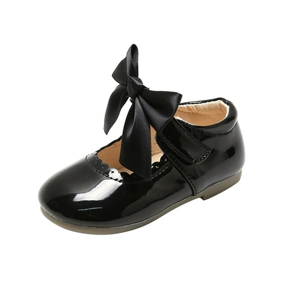JAHH Girls Chunky Mary Jane Shoes | Round Toe Bowknot Ballet Flats for Fall, Soft Leather School Shoes with Hook & Loop Closure, Lightweight Casual Shoes for Kids