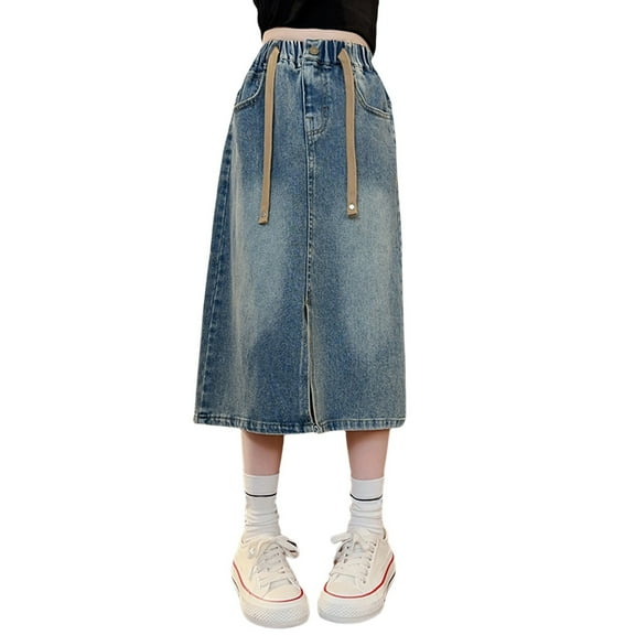 JAHH Pants Casual Comfortable Spring and Autumn Girls Denim Skirts for Middle and Older Children Long Skirts Children's Slit Skirts Children's Clothing(11-12 Years,Blue)