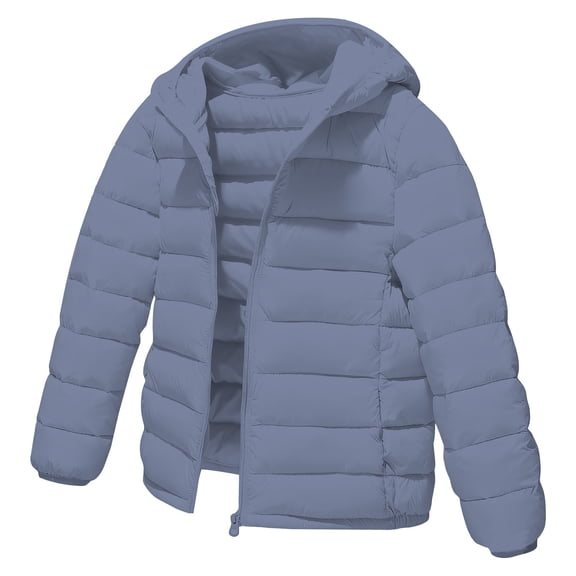 JAHH Girls Lightweight Winter Puffer Coats, Windproof Quilted Jacket with Hood, Thick Insulated Warm Outerwear for Cold Weather, Cozy Casual Zip Up Fleec𝖾 Lined