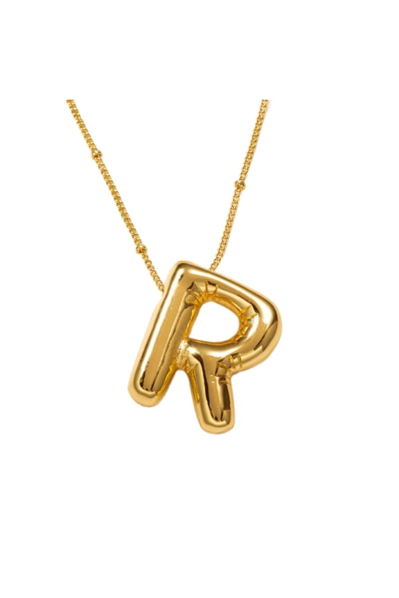 Gold Ladies Initial Letter Charm Necklace Bubble Letter Necklace Gold Plated Balloon Initial Pendant with Bead Chain Jewelry Gift for Women