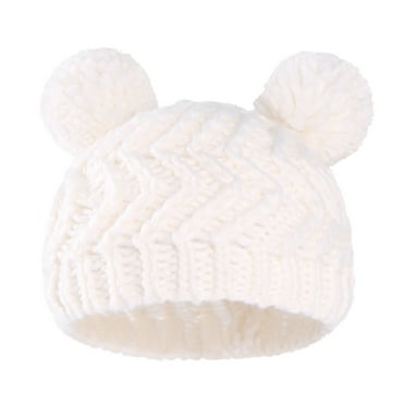 JAHH Hat Toddler Baby Knitted Wool Babys Autumn Winter Children Double Ball Pullover Hats Solid Color Jacquard Warm Wool Hat for Soft Comfortable Breathable Hats(0-3 Months,White)
