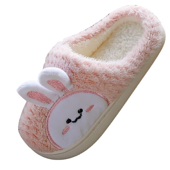 JAHH Home Slippers Anti Slip Flat Bottomed Couple Style Korean Version Fashionable and Simple Style Autumn and Winter Warm Cotton Slippers(4.5-5 Years,Pink)