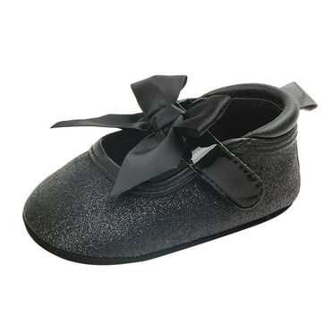 JAHH Kid Boot Baby Spring Summer and Autumn Shiny Shoes Bow Babys Shoes Soft Bottom Non Slip Single Shoes Anti-Slip Warm Toddler Prewalker Booties(12-18 Months,Black)