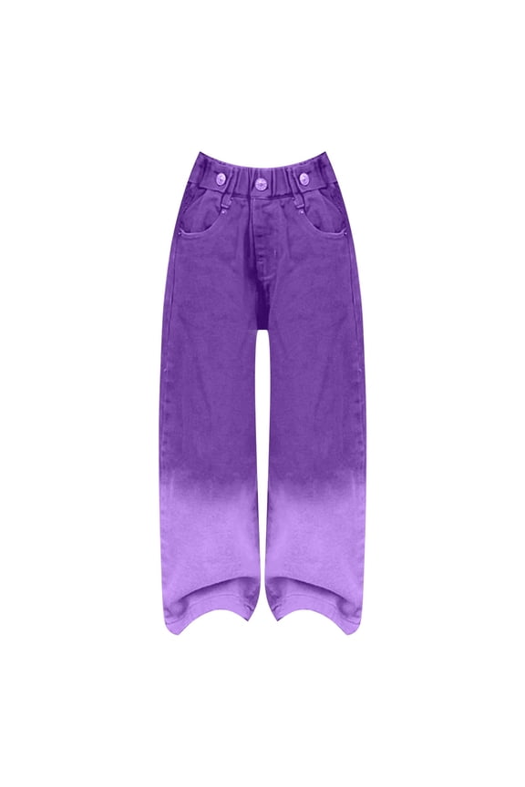 Kids Clothes Girls' Jeans Candy Colors High Rise Elastic Waist Wide Leg Washed Denim Pants for Spring Fall Fashion Outwear Long Pants(11-12 Years,Purple)