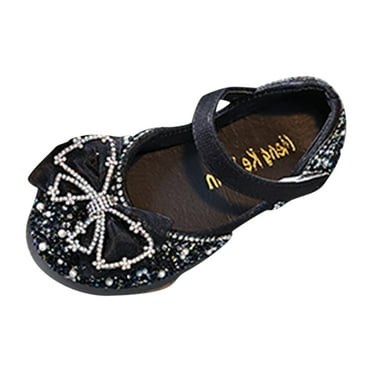 JAHH Kids Shoes Fashion Spring and Summer Girls Sandals Dress Dance Performance Princess Shoes Sequin Rhinestone Mesh Bow Hook Loop Solid Color Comfortable (15-18 Months,Black)