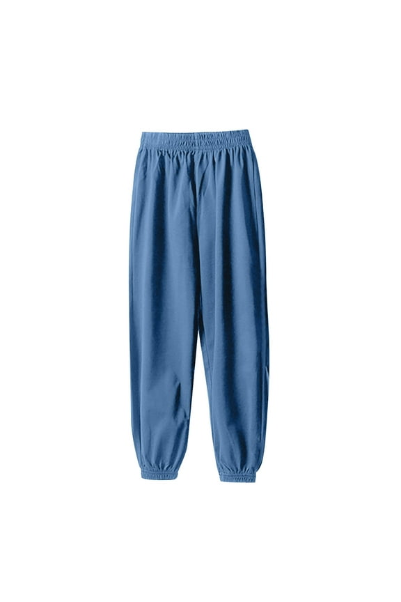 Toddler Summer Pants Korean Version Girls Pull-on Jogger Boys Slacks Long Bloomers Kids Solid Soft Cotton Air Conditioning Harem Pantses(8-9 Years,E)