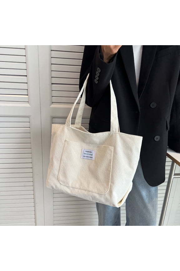 Letter Patch Decor Corduroy Shopper Bag Women Shoulder Bags Ladies Handbag Student Bag Cute Crossbody Monogrammed Satchel Bag Women Gift