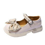 JAHH Lightweight Clearance Gowns Shoes for Children's Fashion Spring Summer Children Casual Shoe Girls Leather Dress Shoes Thick Sole Pearl Sequins Bowknot Solid Color Buckle(2.5-3 Years,White)