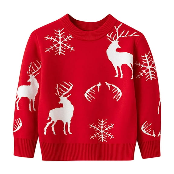 JAHH Lightweight Sweater for Children Toddler Boys Girls Christmas Cartoon Deer Snowflake Warm Knitted Sweaters Long Sleeve Xmas Tops Knitwear Cardigan Coat for Round Neck Cute Casual Pullover ﻿